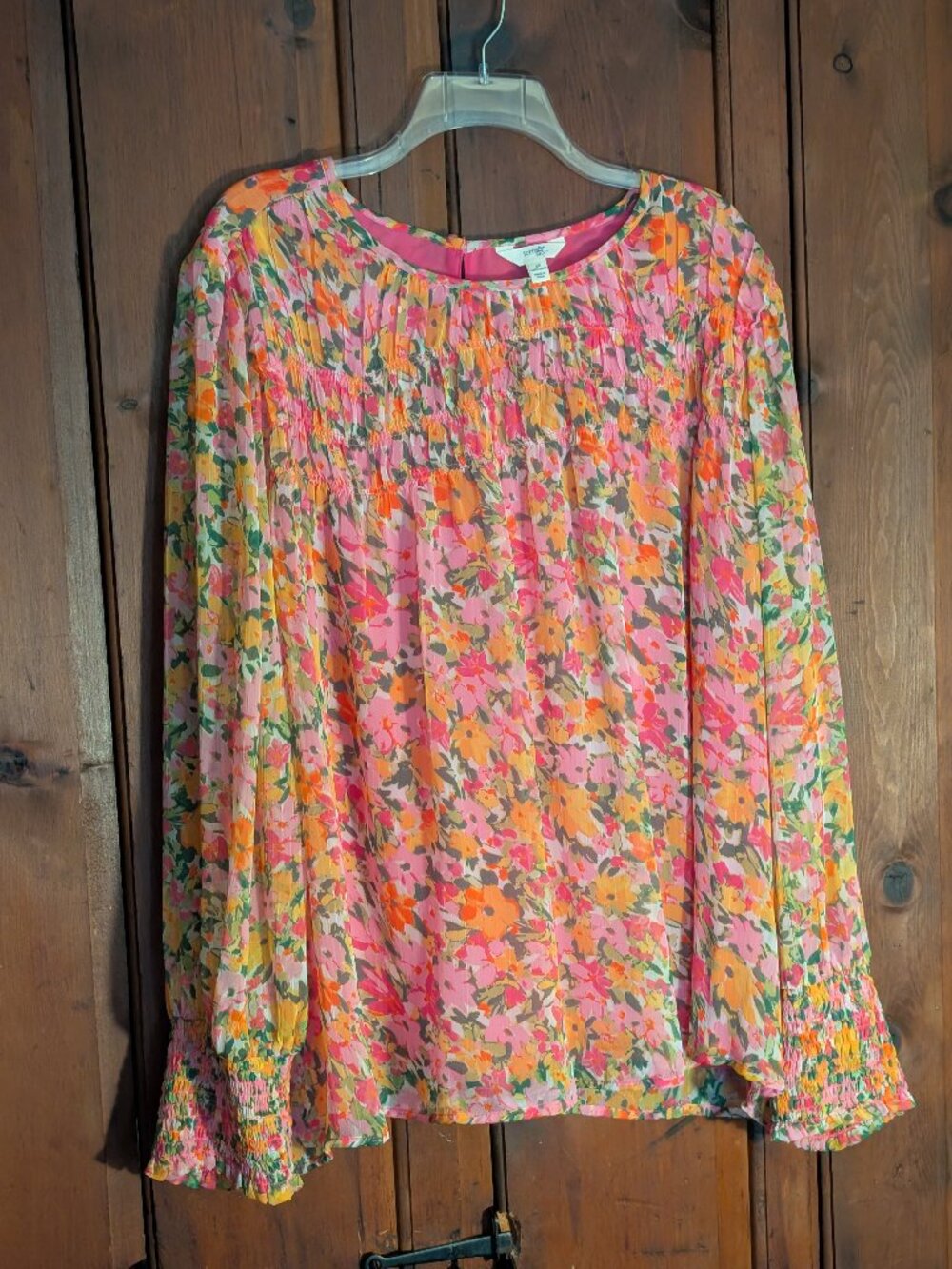 'terra & Sky' top - Sheer sleeves & camisole -Orange, pink, & green flowers -2X